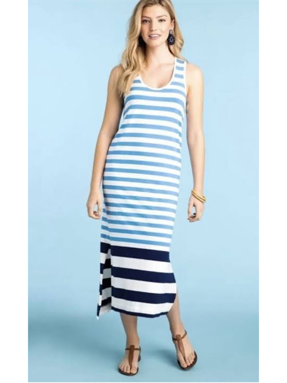 Women's Vineyard Vines Engineered Striped Maxi Dress Size S Blue and White